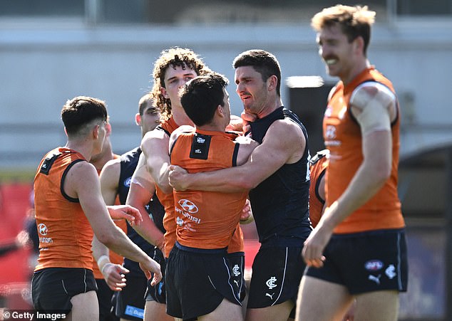 The big ruckman was unimpressed by his teammates' antics during the hitout