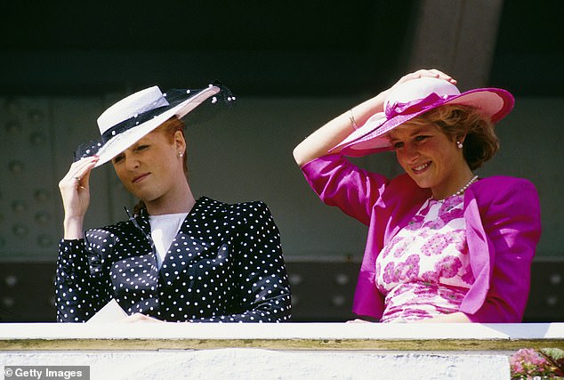 Sarah, left, and Diana hold their hats during the 1987 Epsom Derby