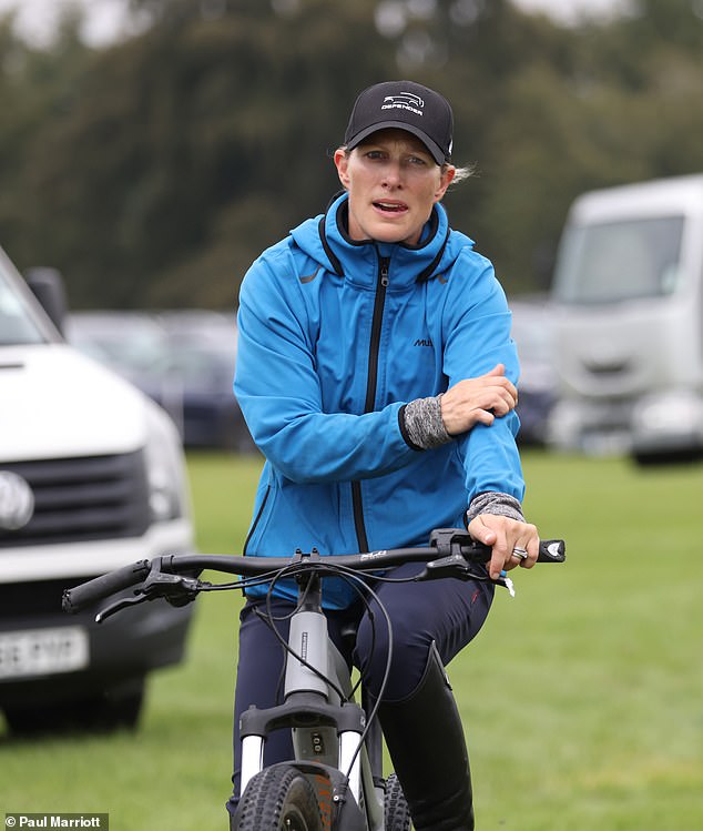 Zara, 42, looked focused and ready to take on some tough competition as she warmed up for day two of the Burghley Horse Trials in Stamford, Lincolnshire