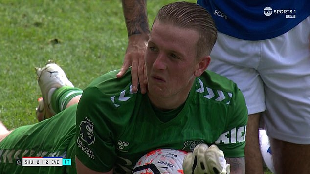 Pickford's reaction to the moment was captured as he made a casual gesture to the fans