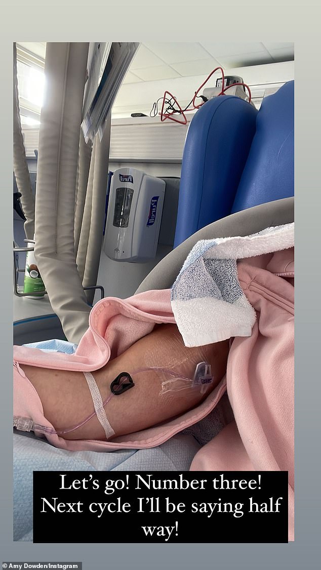 Fighter: Amy later used her Stories to share an image of herself going through chemotherapy, writing, 