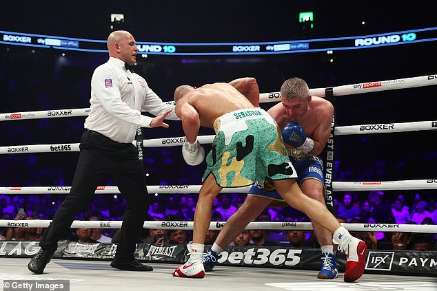 The referee had seen enough by the tenth round and stopped the fight shortly after Smith was dropped a second time