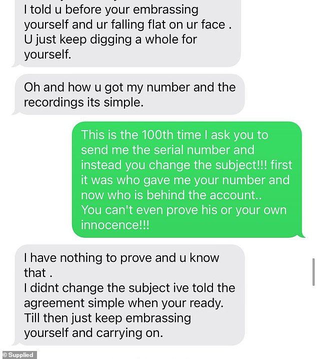 Messages between the two women, seen by Daily Mail Australia, show their increasingly bitter feud over the supposedly stolen watch