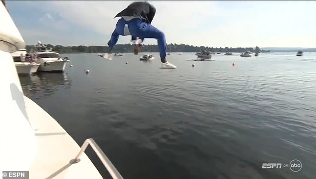 Griffin jumped into Lake Washington, but his pants split mid-air