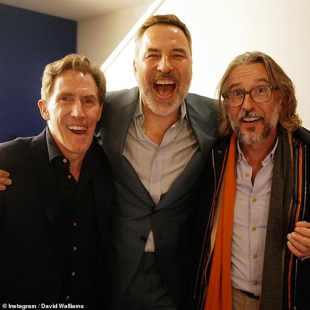 TV alumni: Actors and stand-up comedians Rob Bryden and Steve Coogan showed off their faces at the star-studded bash and seemed to have a good giggle with the birthday boy