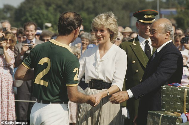 Mr Al Fayed (right) with Prince Charles (back to camera) and Diana at a Harrods-sponsored polo match in 1987