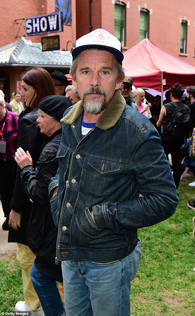 Doing the rounds: Ethan Hawke stepped out in an all denim outfit