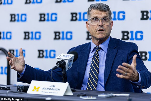 Michigan head coach Jim Harbaugh is currently serving a three-game ban imposed by the school