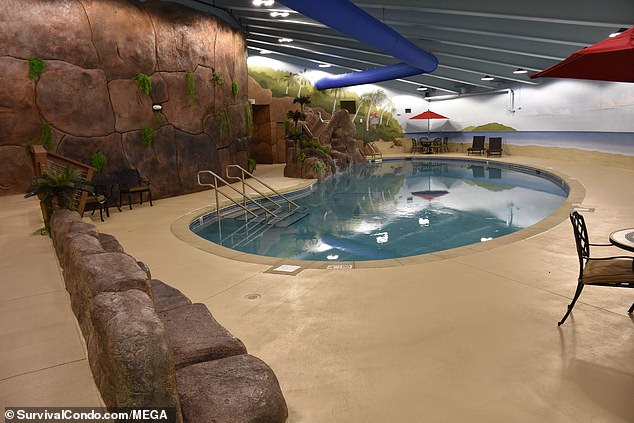 Pictured is the indoor pool in the luxury complex, which helps you stay fit during the apocalypse