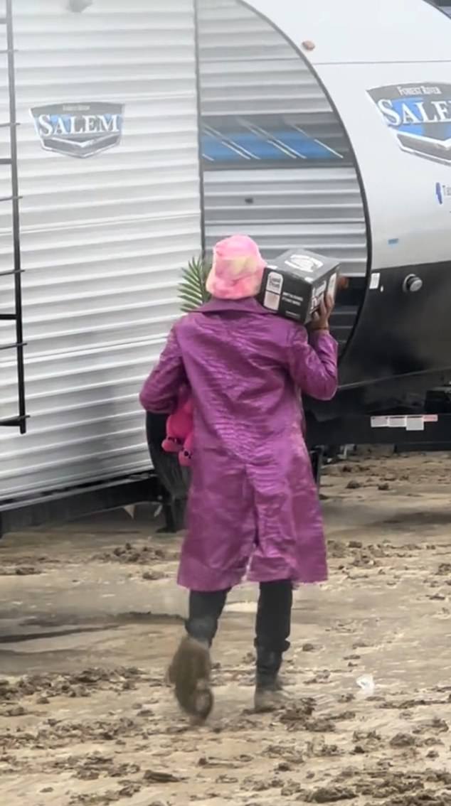 Because those present were forced to take shelter, a person could be seen with a crate of beer