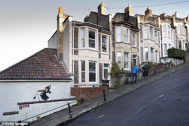 In 2020, a piece by Banksy titled 'Aachoo!!'  A woman appeared at the side of a house and sneezed out her dentures