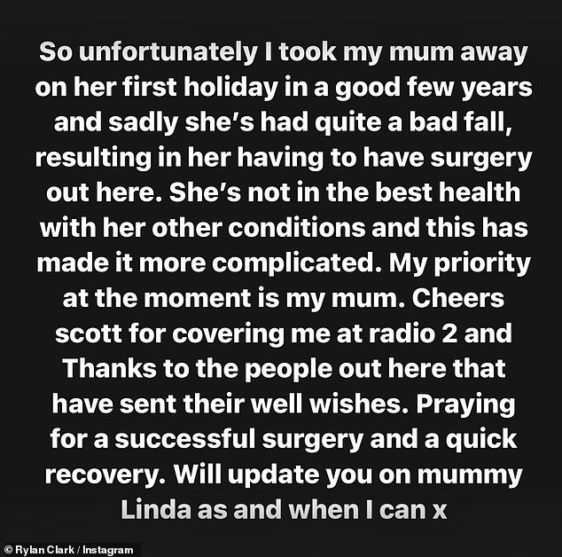 Worrying: Last week, the presenter announced that his mother had fallen seriously and explained that he would withdraw from his planned Radio 2 show