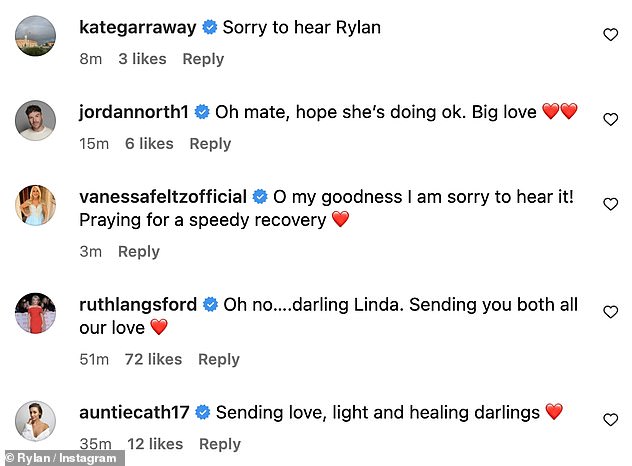 Support: Rylan gave his followers an update after his famous friends flooded the comment section of his Instagram post with well wishes