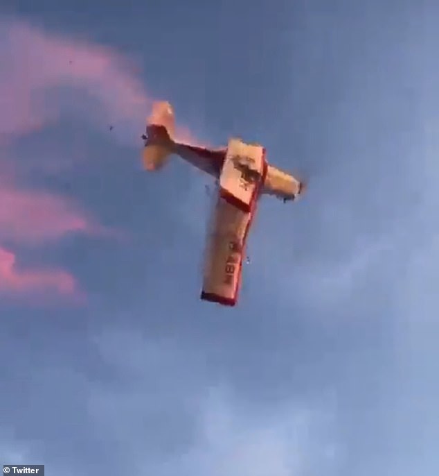 The Piper PA-25-235 Pawnee aircraft suddenly skyrocketed and turned on its side when one of its wings collapsed in mid-air