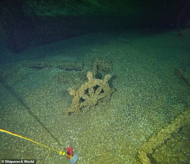 The schooner's wheel is still intact and can be seen here.  Investigators said the remains are so well preserved that they still contain the crew's belongings from long ago at their final resting place, miles off the coast of Wisconsin.