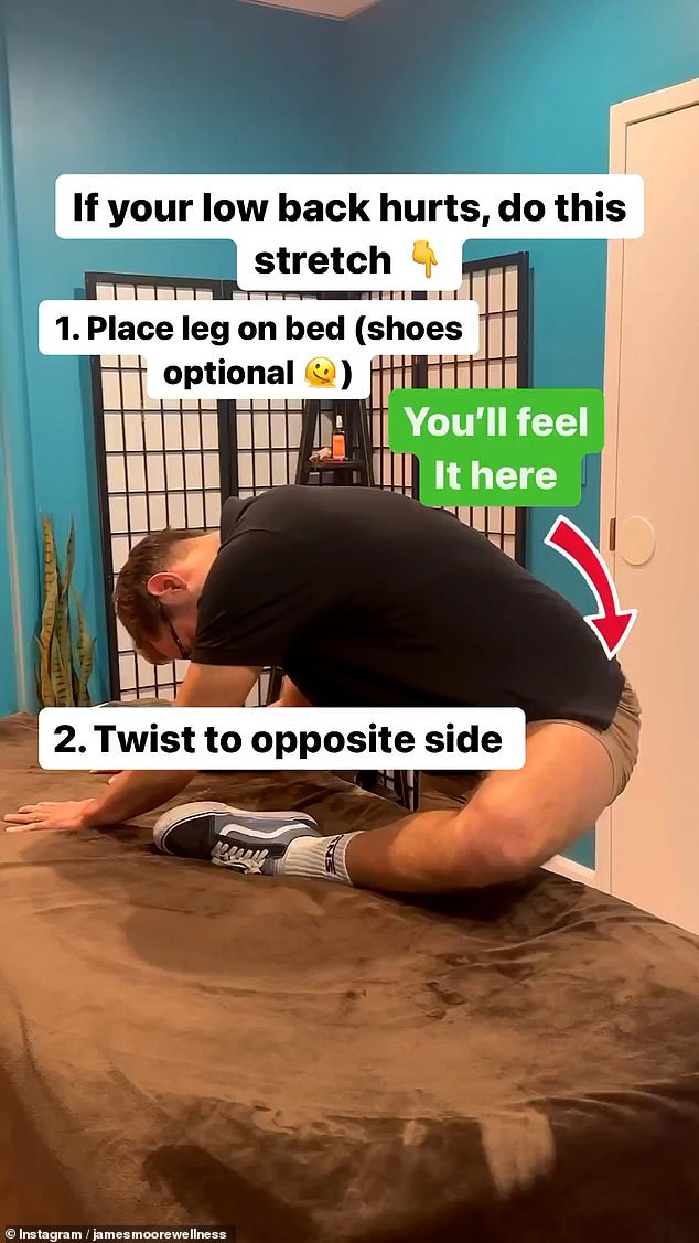 James Moore, from Kentucky, USA, demonstrated the stretch to his three million Instagram followers on a massage bed