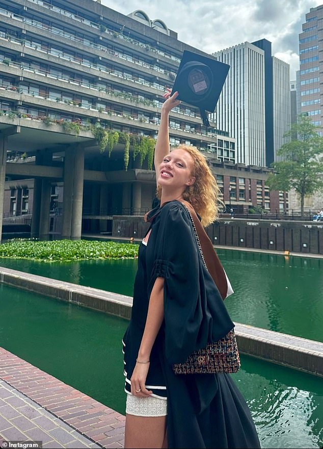 Congratulations!  Anna shared the celebratory photo of her throwing her graduation cap in the air after being honored with her classmates at a ceremony at the Barbican Center