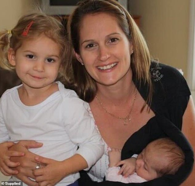 Lydia is pictured with her two daughters.  She said she postponed the birth of her second child after the trauma of the first birth