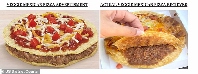 New York plaintiffs submitted photos of the vegetarian Mexican pizzas they served (right), as well as the advertisements that persuaded them to buy