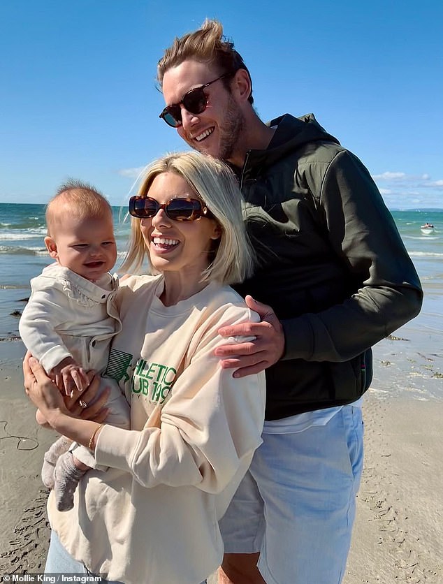 Family time: Mollie and her fiancé Stuart Broad, 37, took baby Annabelle, 9 months, to the coast last month on a wholesome family holiday