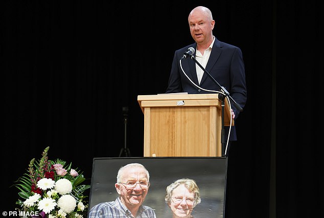 Simon Patterson at Thursday's memorial for his parents