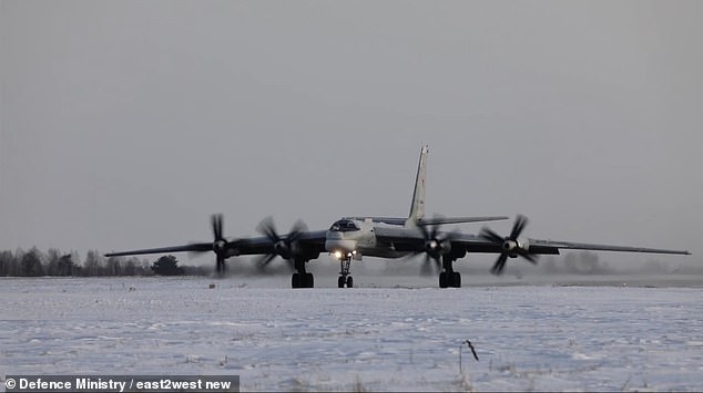 The planes are an important part of his nuclear strike force, but have been used during the current war to devastate Ukraine with conventional weapons (file image of the Tu-95 nuclear bomber)