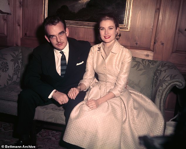 Prince Rainie and Grace, pictured at her parents' Philadelphia home after announcing their engagement in January 1956