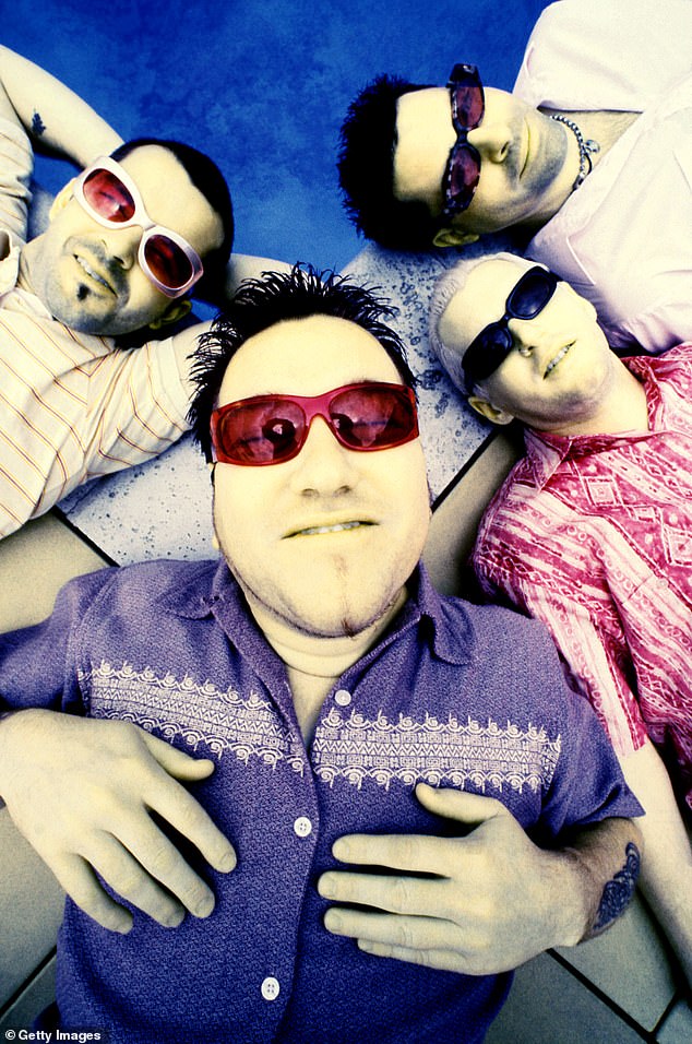 Pictured LR drummer Kevin Coleman, vocalist Steven Harwell, guitarist and vocalist Greg Camp, and bassist Paul De Lisle, of American rock band Smash Mouth in 1999