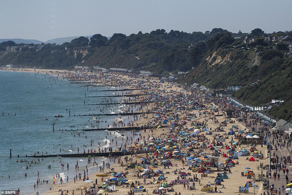 Meanwhile, the beach and promenade in Bournemouth, Dorset, were packed yesterday afternoon as Britain enjoys a heat wave in September