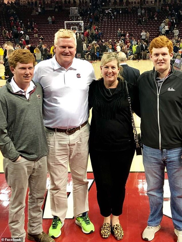 The disgraced legal scion was found guilty in March of fatally shooting his son Paul (left) and wife Maggie (center right).  Last week, his surviving son Buster (right) insisted he believes Murdaugh was wrongfully convicted