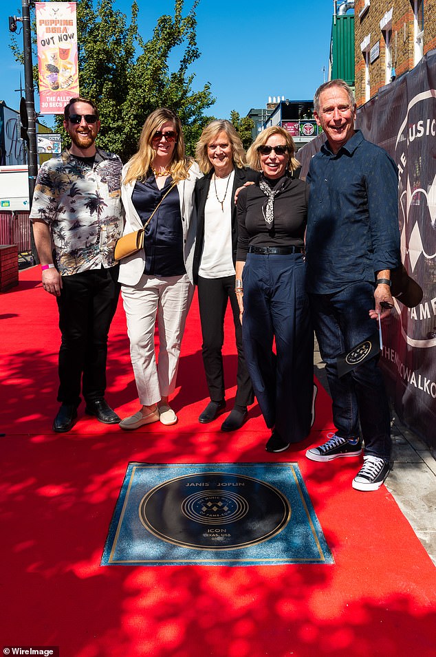 Kyle Sander, Claire Paley, Laura Joplin, Margaret Joplin and Michael Joplin attend the unveiling of Janis Joplin's plaque