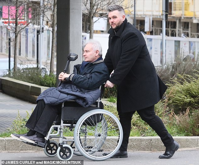 Health issues: The host revealed how he struggled to cope after undergoing spinal surgery last September, after which he fell (pictured being pushed by his son in February)