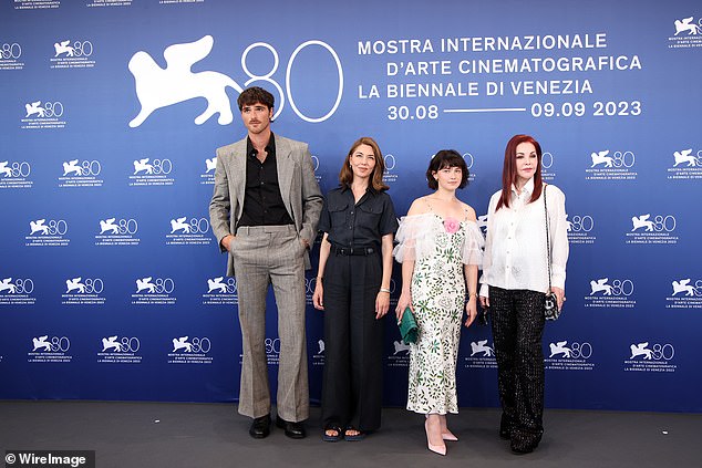 Cast: Priscilla posed alongside Sofia and movie stars Jacob Elordi and Cailee Spaeny, who were allowed to walk the red carpet despite the ongoing SAG-AFTRA strike