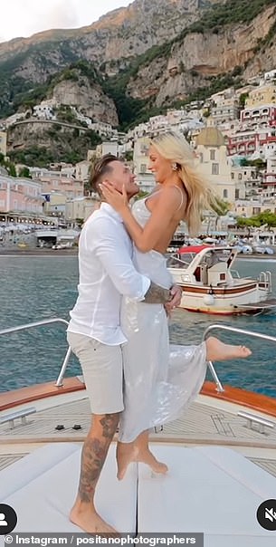 Looking good: Kyle dressed to impress in a crisp white shirt and beige shorts, while Vicky stunned in a gorgeous silver shimmer dress