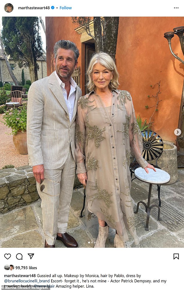 Famous faces: She attended an event at a 13th-century castle that was being renovated into a hotel, which was also attended by Patrick Dempsey, who was in town for the Venice Film Festival premiere of his new movie Ferrari