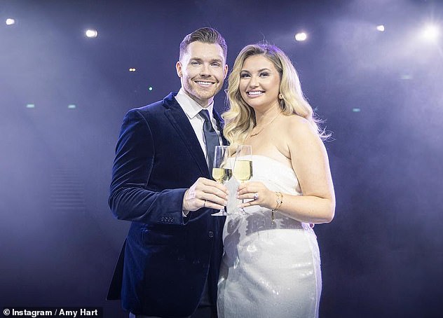 Engaged: Amy then shared a photo of herself on stage with Sam in her Instagram Stories where she admitted that she was "too stunned to speak" ended in tears