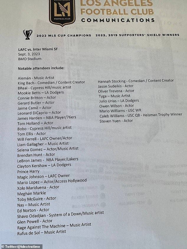 There was a remarkable list of VIP attendees for Sunday night's Los Angeles game