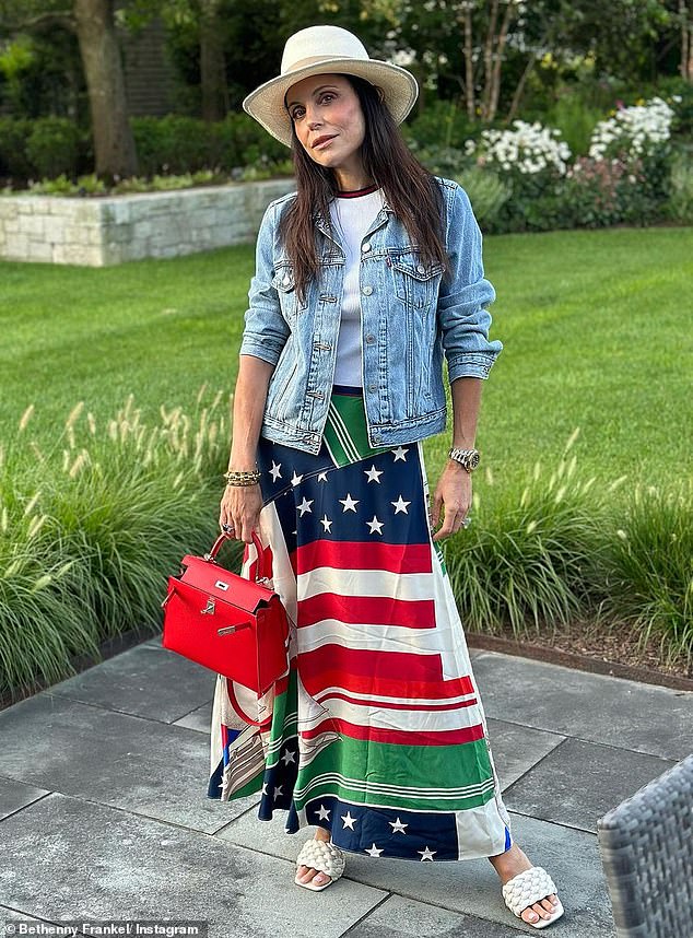 Proud: The reality TV mainstay also showed her patriotic side as she wore a maxi skirt with the design of the flag in no time