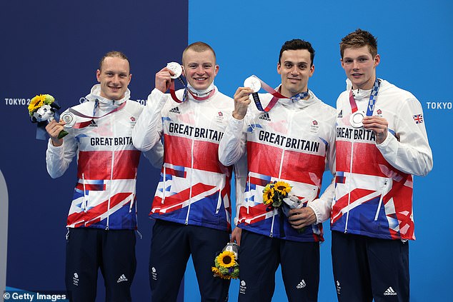 Peaty (second from left) was reportedly injured by his Team GB teammate Luke Greenbank (far left)