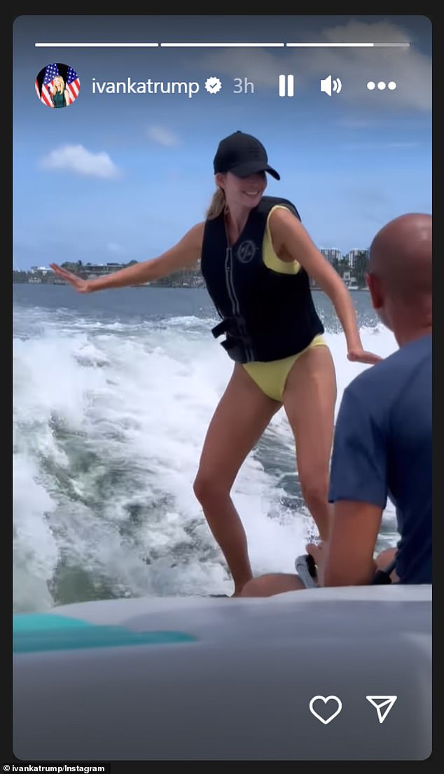 Ivanka looked completely at ease balancing on a wakeboard on Monday