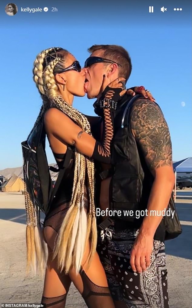 The stunner then posted a precious 'before' pic of her and Joel wrapping up on the PDA with a big kiss outside the festival shortly before the rain affected their day