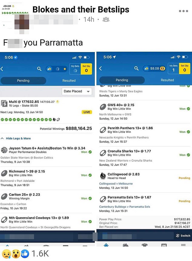 Another gambler came close to winning a staggering amount on a multiple bet last year - only because of a shocking upset in the NRL that robbed them of victory