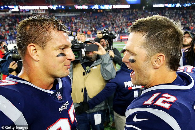 Brady (right) says he texts Gronk (left) to let him know about Benjamin's big plans