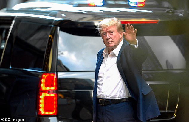 The photo shows Trump arriving at Trump Tower on Monday night