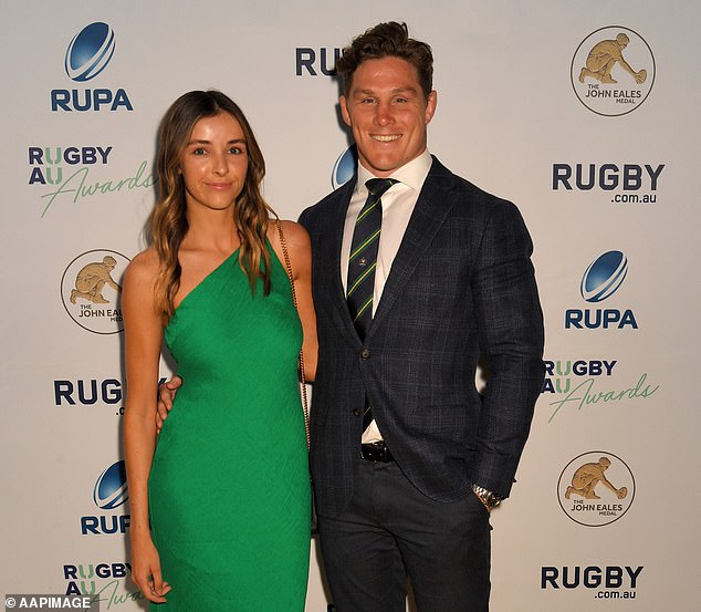 The 2023 Rugby World Cup kicks off on Saturday with New Zealand against France - and Hooper (pictured with wife Kate Howard) will be following the action closely