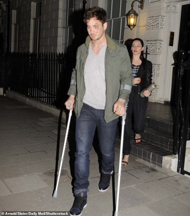 Near miss: It comes after Danny revealed how he almost died after being hit by a bus and believes his belated actions saved him from a fatal accident on a night out (pictured on crutches after a collision in 2014)