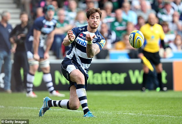 Collision: The former England rugby international was on a night out with a group of Sale Sharks teammates a decade ago when a moment of drunken frenzy sent him sprinting across the road and into the path of an oncoming bus (pictured in 2014 with Sale Sharks)