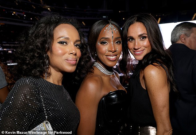 Washington, Rowland and Meghan pose at the Beyonce concert in Los Angeles yesterday