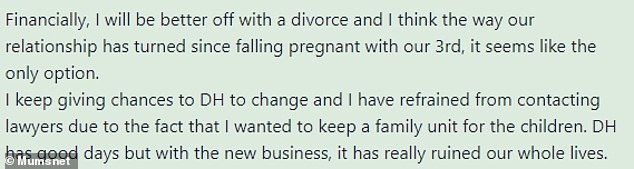 The mother-of-three explained that her part-time salary of £24,500 couldn't possibly pay the childcare bill for their three children, aged three, two and five months - and wouldn't have to if her 'self-employed' husband earned £150,000