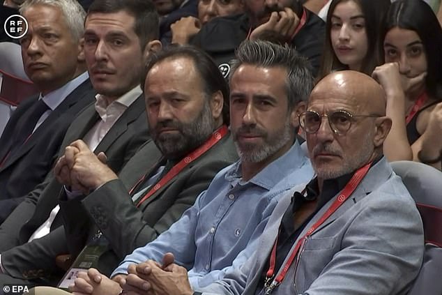 Vilda, second from right, was criticized for Rubiale's behavior after the World Cup final, but was criticized for applauding the embattled Spanish Football Federation chief during a speech in which he pledged not to resign